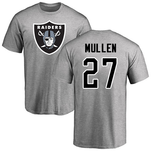 Men Oakland Raiders Ash Trayvon Mullen Name and Number Logo NFL Football #27 T Shirt->nfl t-shirts->Sports Accessory